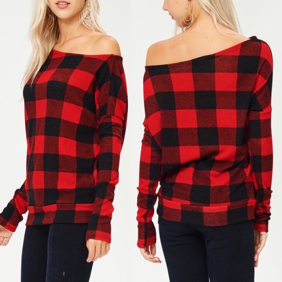 TRISTYN Off Shoulder Top - RED - Picture 2 of 2